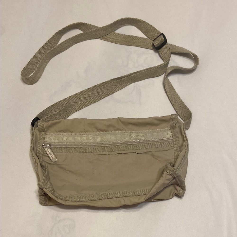 Le Sport Sac Khaki/Beige/Tan Convertible Nylon Crossbody/Shoulder Bag